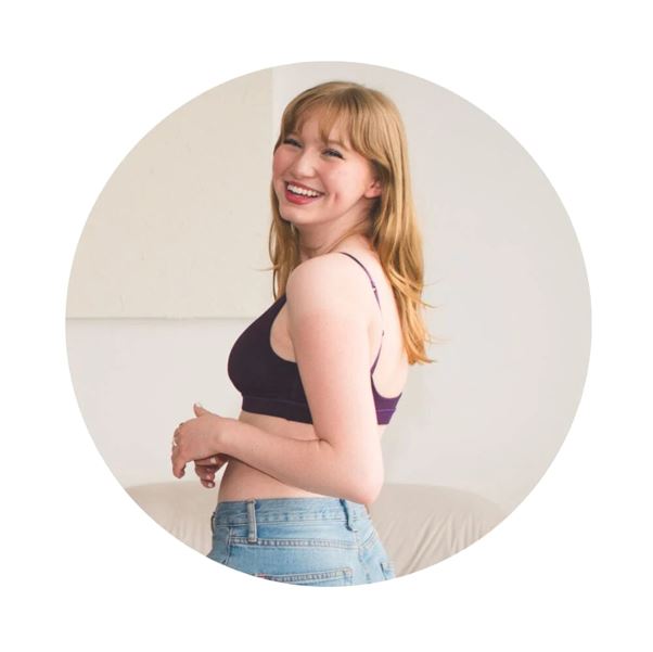 Teenage girl wearing Iris Soft Cup Bra from the Bleuet website.