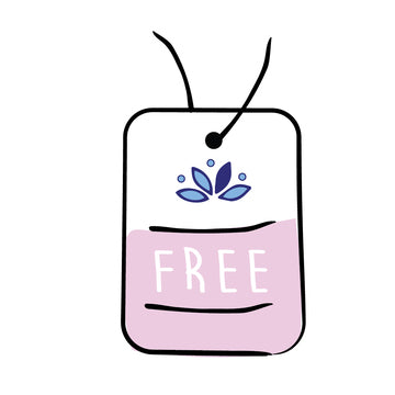 Illustration of our Bleuet hangtag with 'free' highlighted to showcase our free returns and exchanges.