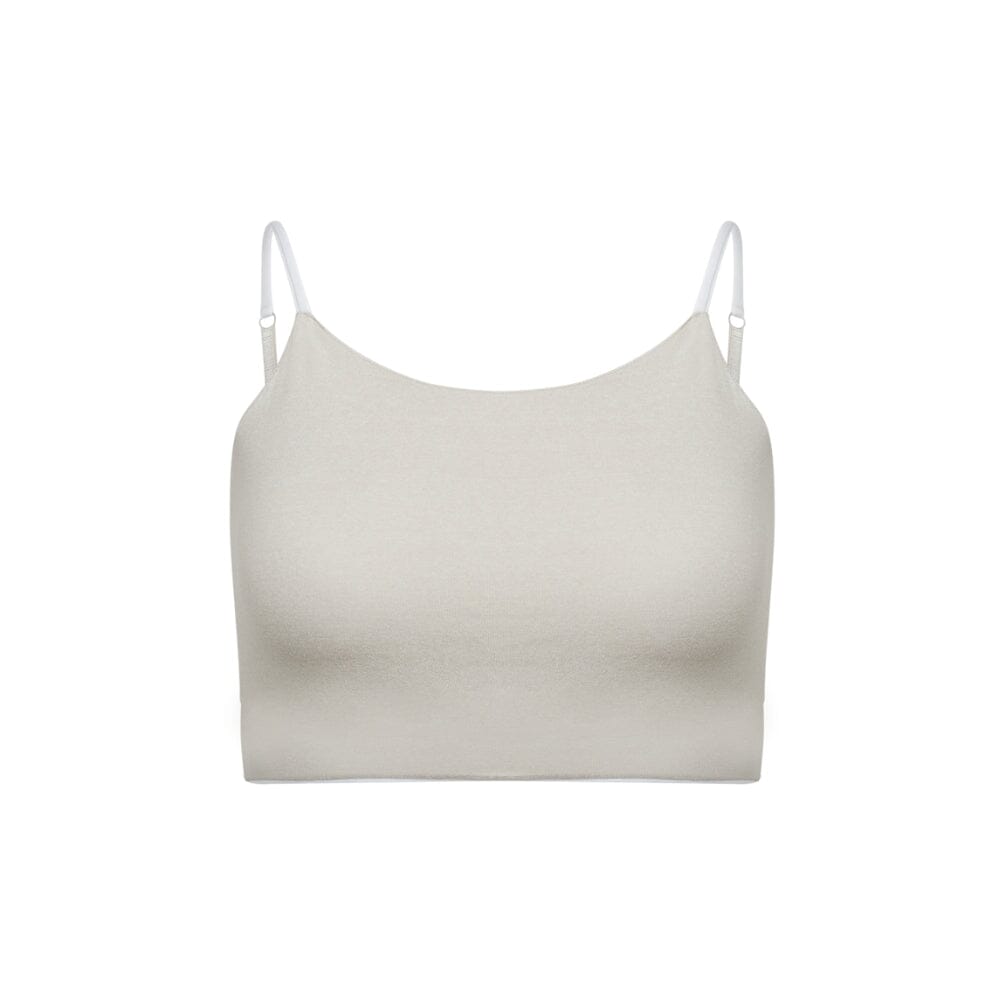 White-Dove#Beige crop top with white adjustable straps.