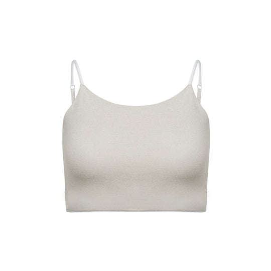 White-Dove#Beige crop top with white adjustable straps.