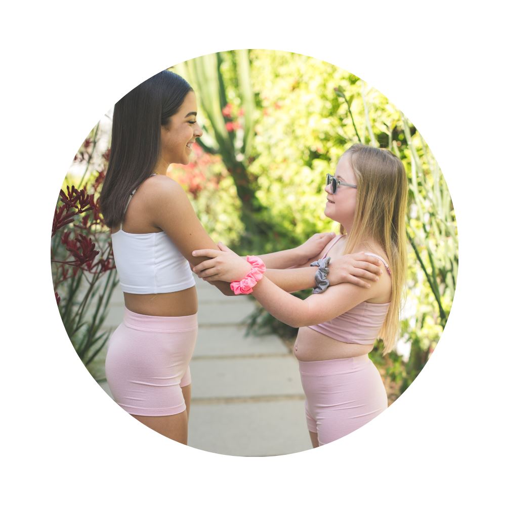 Pink#Girl wearing Bleumer tumble shorts
