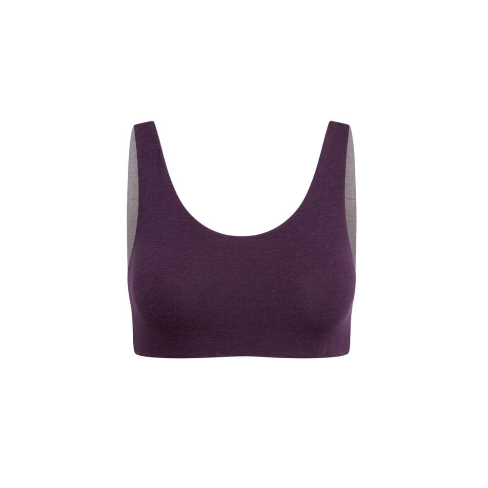 Plum-Mink#Front view of a dark-violet aster organic tank bra with dark-gray accents. Organic Bras & Bralettes for Girls, Tweens, and Teens.