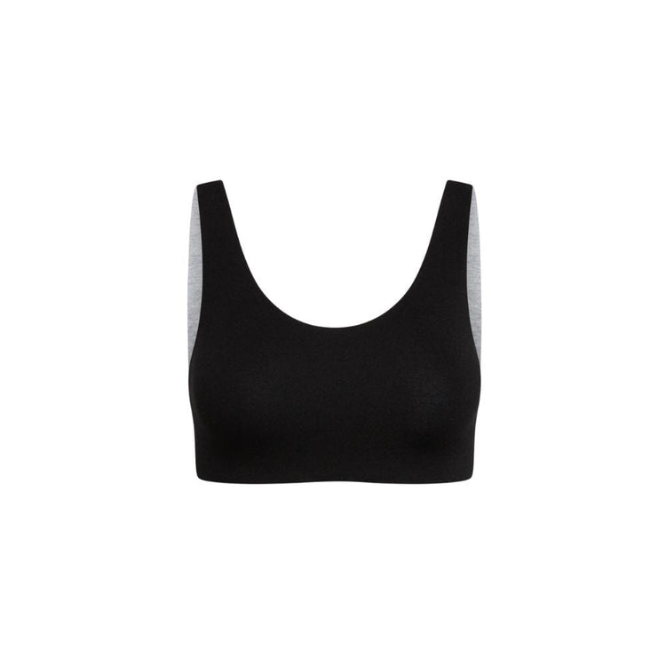 A black Aster Organic Tank Bra from Bleuet, front view, featuring a simple and comfortable design.