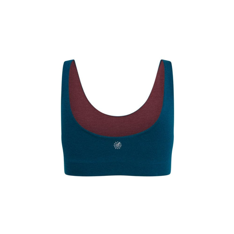 A teal Aster Organic Tank Bra from Bleuet, back view.