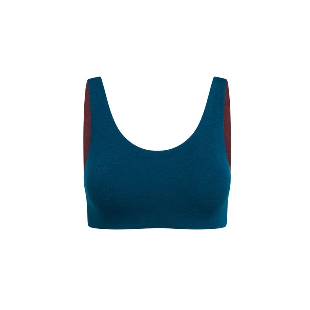 Teal-Maroon#A teal Aster Organic Tank Bra from Bleuet, front view, featuring a simple and comfortable design. Teal-Maroon#Organic Bras & Bralettes For Girls, Tweens and Teens