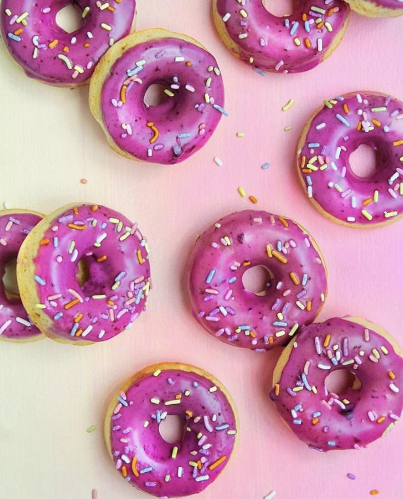 Baked Vanilla Donuts with Berry Glaze