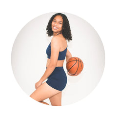 Navy#Girl wearing Bleumer tumble shorts