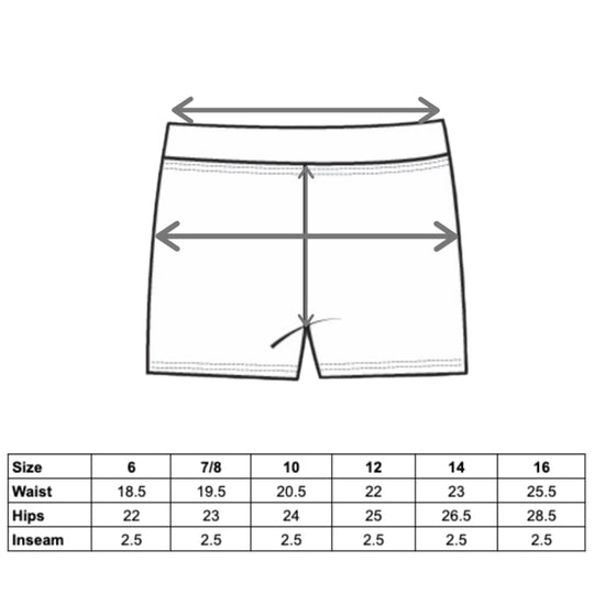 Black and white illustration of our Bleuet Bleum girls tumble shorts and monkey bar shorts. Perfect layer under her favorite dress, uniform or skirt.