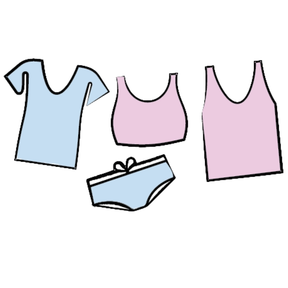 Colorful illustration of our ultra-soft, light weight, & moisture-wicking, our first bras, teen bras and apparel fits seamlessly under a girls favorite shirt, dress or tank.