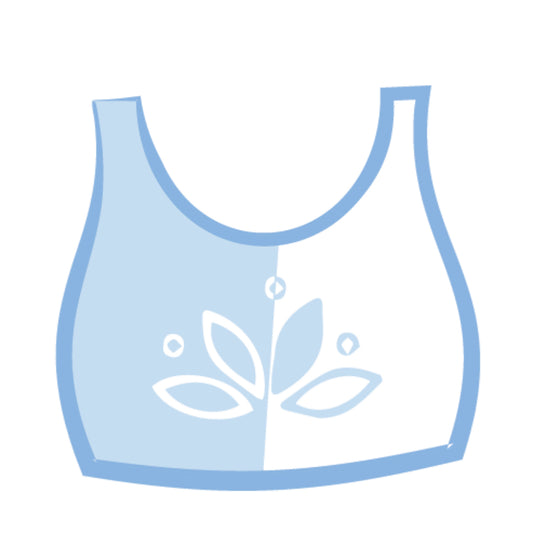 Blue and white illustration of Bleuet girls first bra highlighting our range of colorful and reversible girls first bras, training bras and teen bras. 
