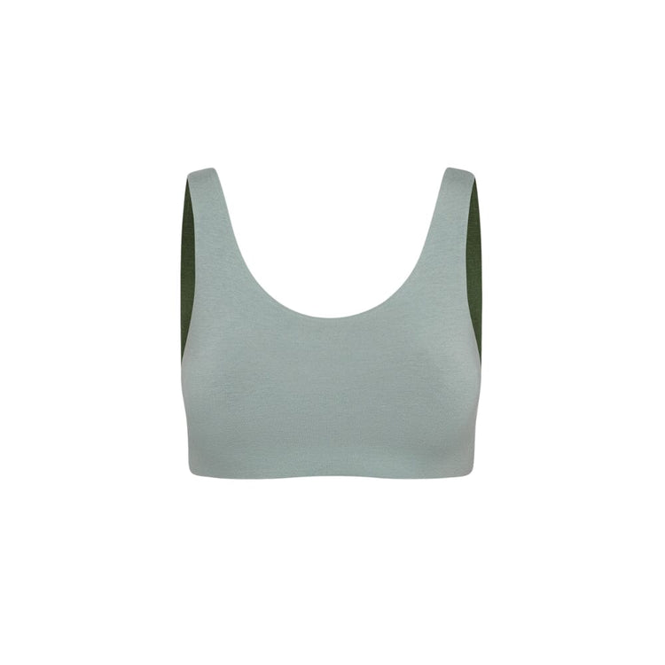 A green Aster Organic Tank Bra from Bleuet, front view