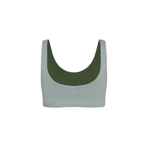 A green Aster Organic Tank Bra from Bleuet, back view
