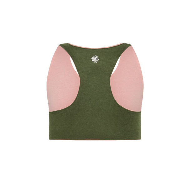 Back view of a green racerback bra sports bra