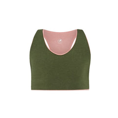 Rose-Moss#Front view of a green racerback bra sports bra