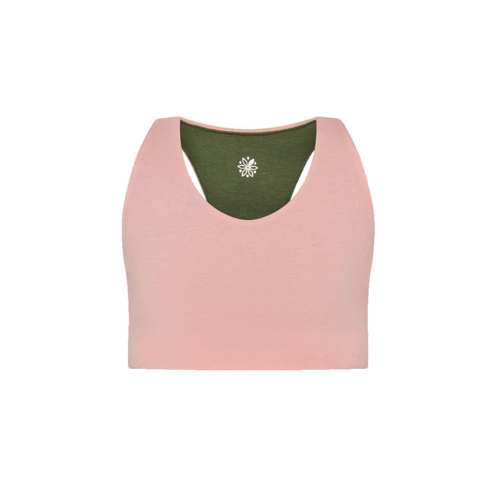 Rose-Moss#Front view of a rose racerback bra 