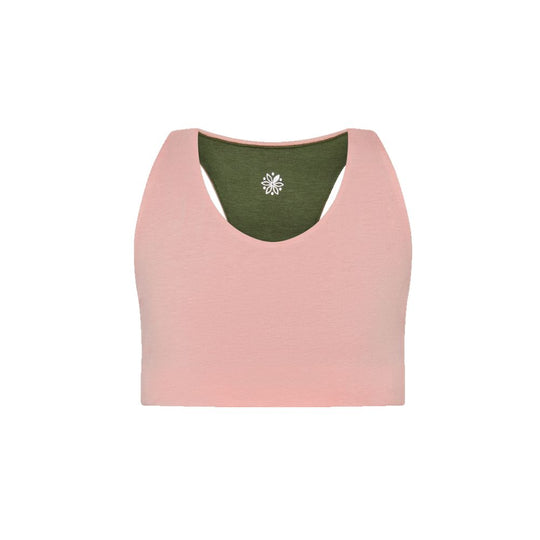 Rose-Moss#Front view of a rose racerback bra 