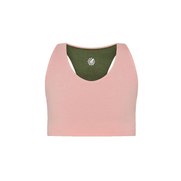 Rose-Moss#Front view of a rose racerback bra 