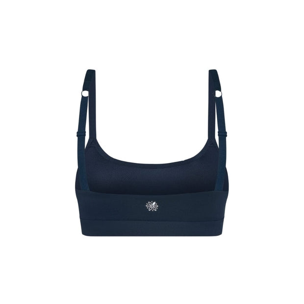 Navy#Navy teen sports bra with thin straps on a white background