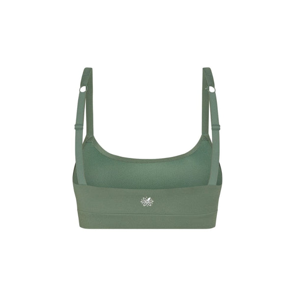 best teen sports bra in sage green from back