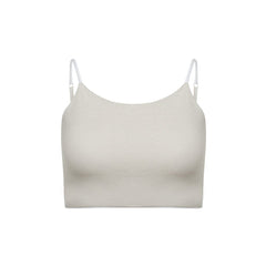 White-Dove#Beige crop top with white adjustable straps.