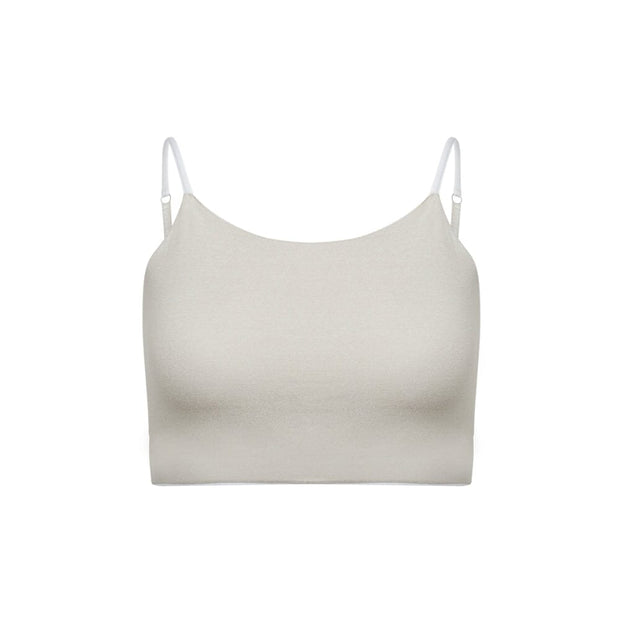 White-Dove#Beige crop top with white adjustable straps.