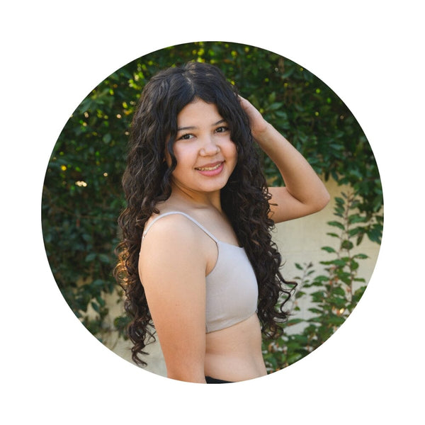 Girl wearing dark beige bra