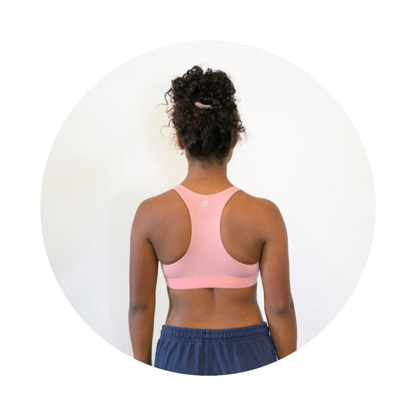 Teen girl back view of a rose racerback bra sports bra