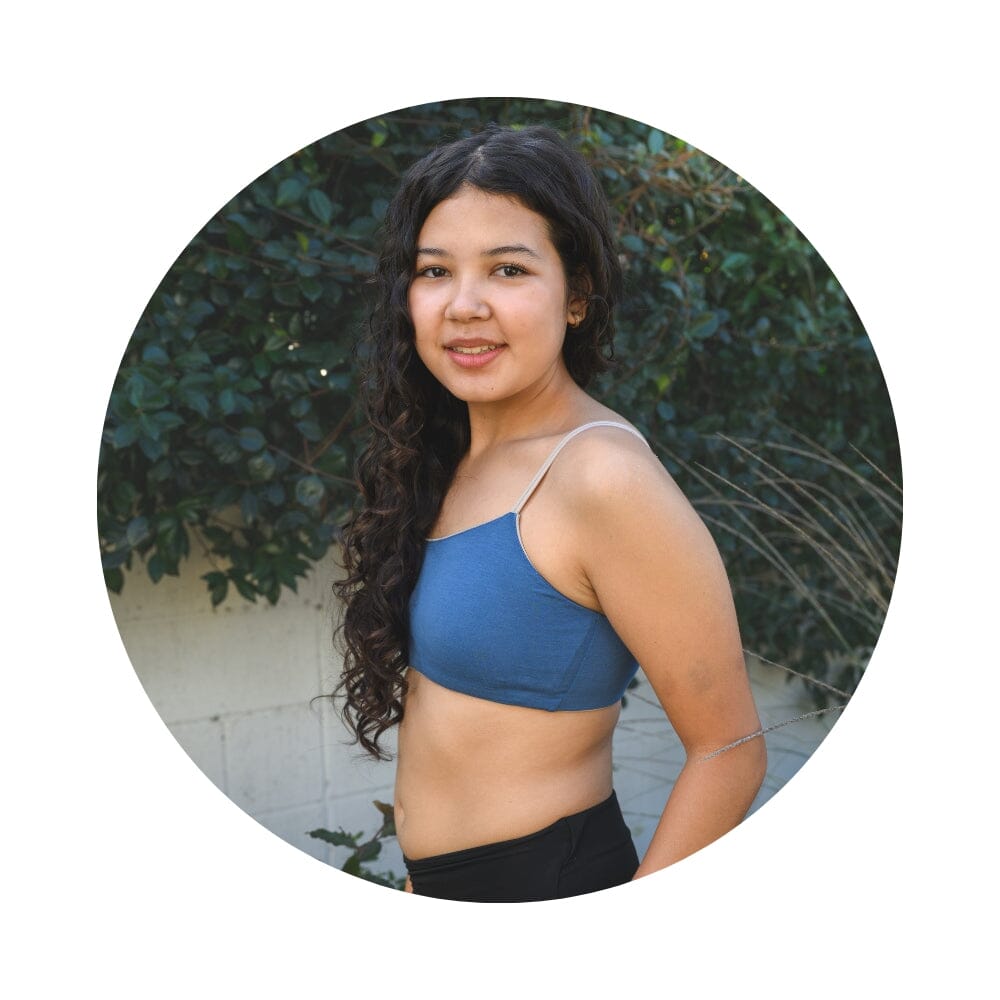 Chai-Steel#Girl wearing best padded girls bra in steel blue