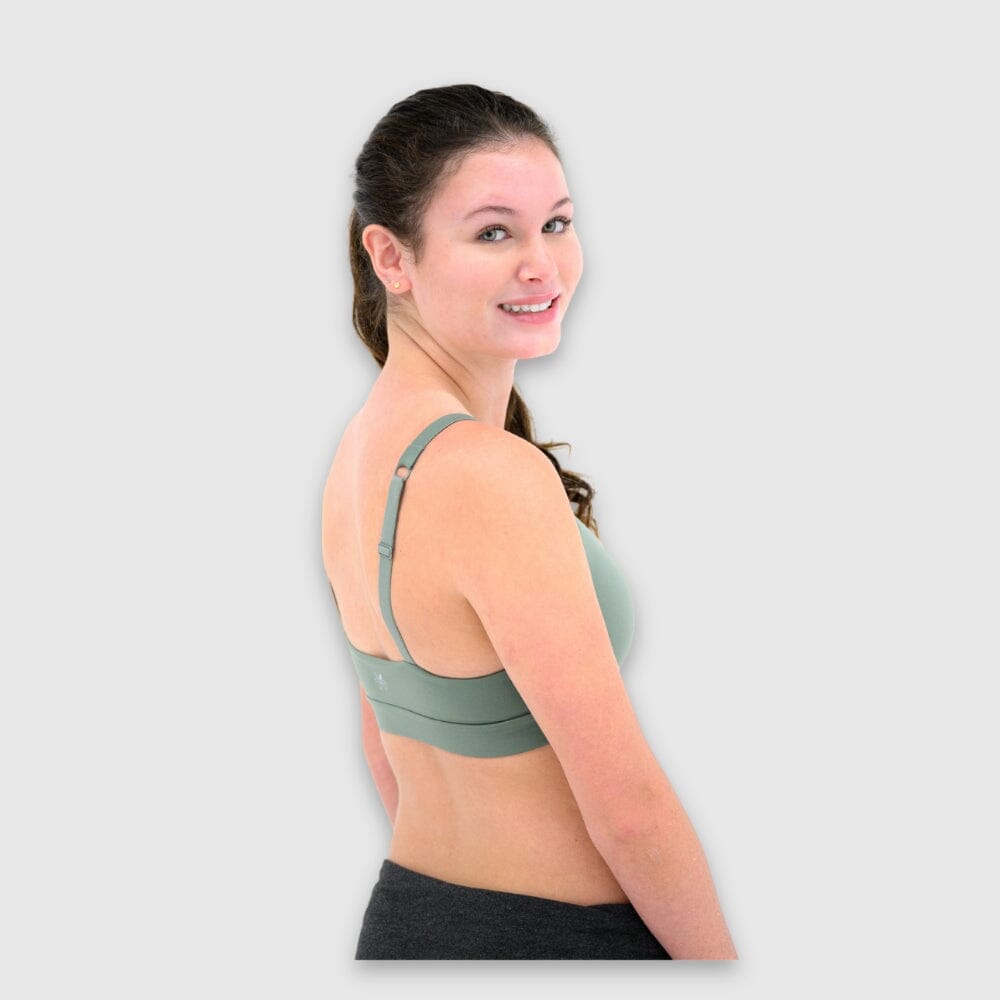 Sage#Gril in best teen sports bra in sage green from front