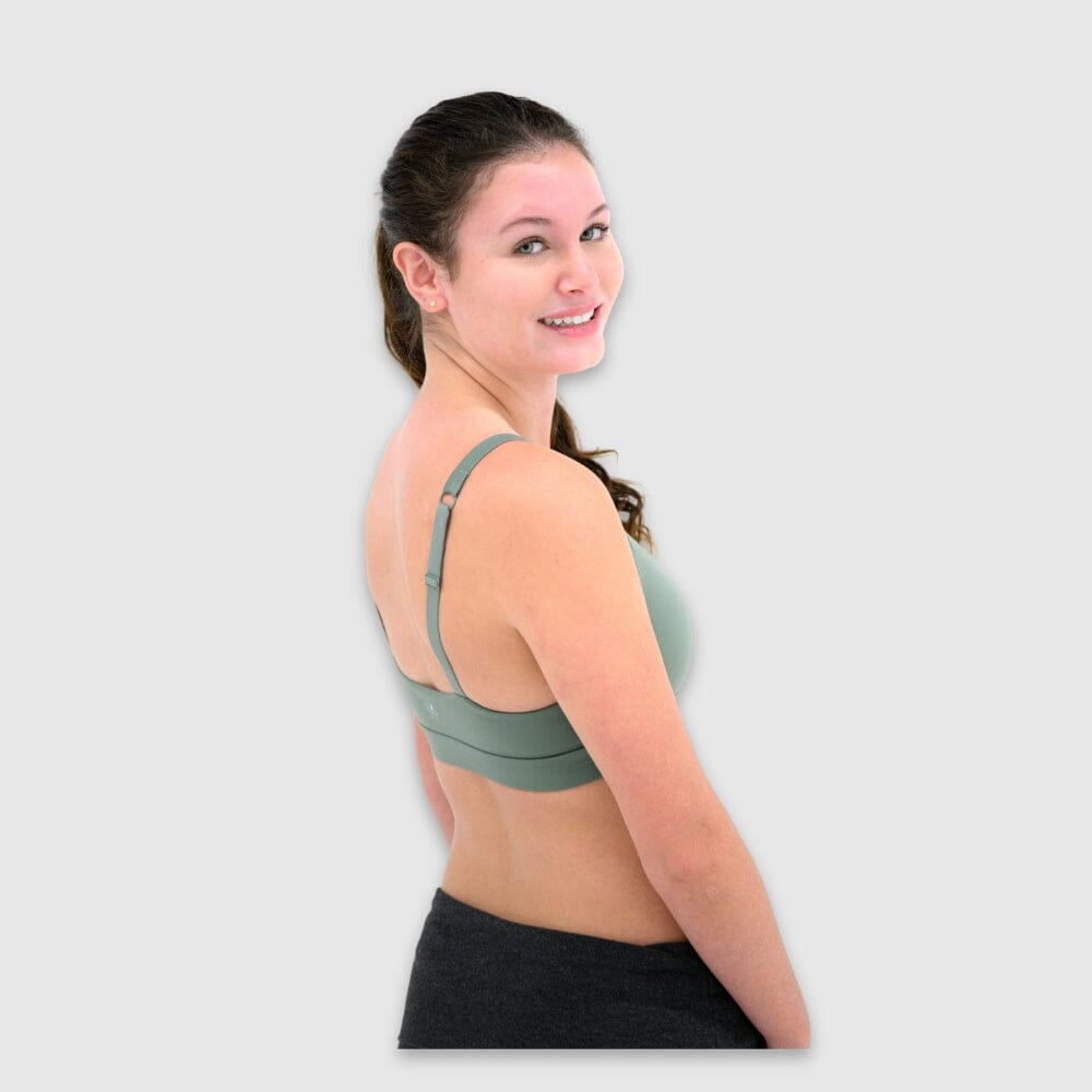 Sage#Girl in best teen sports bra in sage green from side