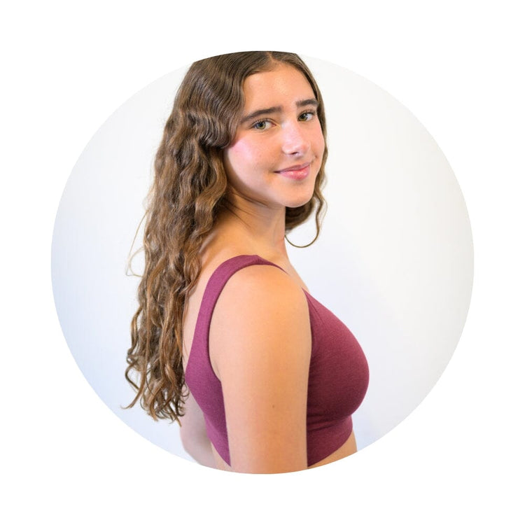 A maroon Aster Organic Tank Girls Bra from Bleuet 