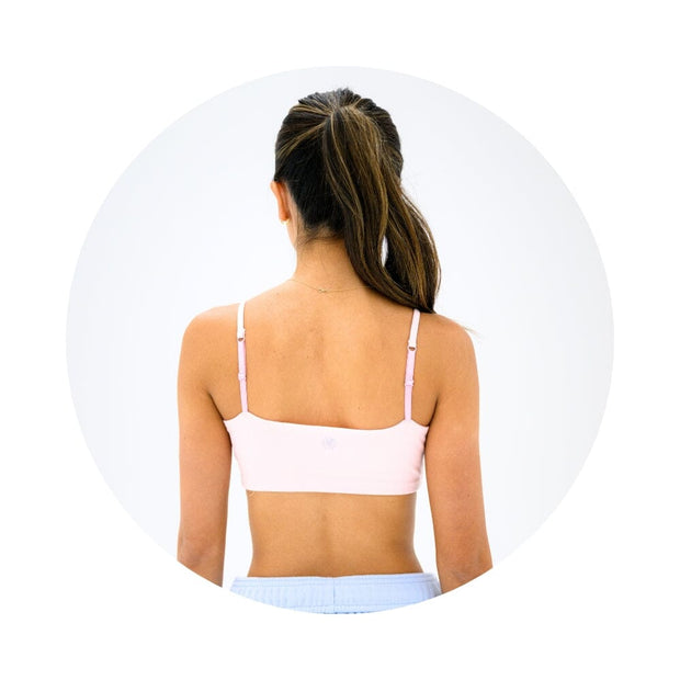 Light Pink#Girl wear best organic cotton girls bra in light pink from behind