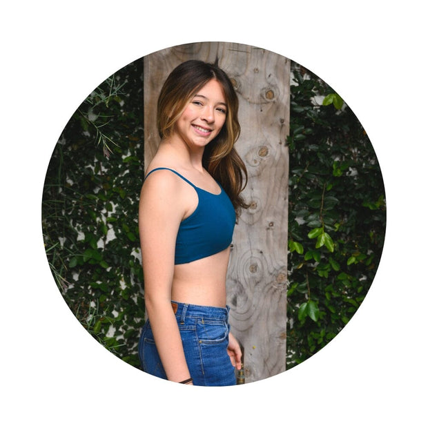 Teal#Girl in best organic girls bra in teal