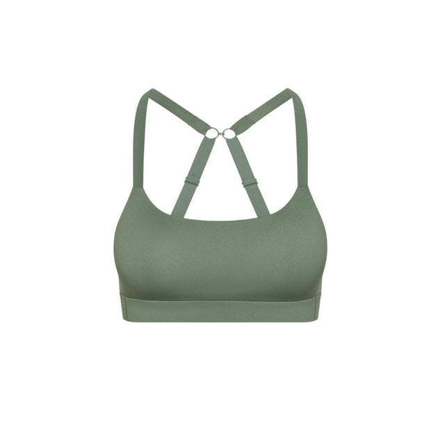 Sage#best teen sports bra in sage green from front with cross straps