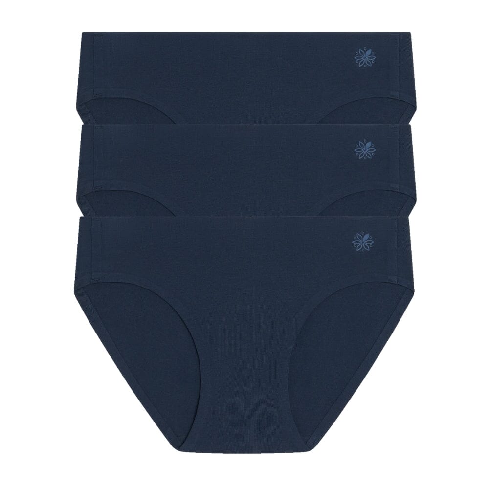 Navy#Best teen organic cotton hipster briefs in navy from front 3 pack