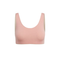 Sand-Rose#Front view of a rose-colored bra with beige accents. Sand-Rose #Organic Bras & Bralettes for Girls, Tweens, and Teens.