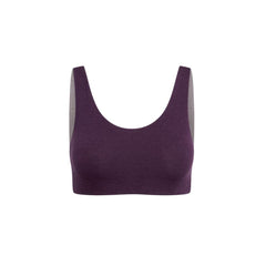 Plum-Mink#Front view of a dark-violet aster organic tank bra with dark-gray accents. Organic Bras & Bralettes for Girls, Tweens, and Teens.