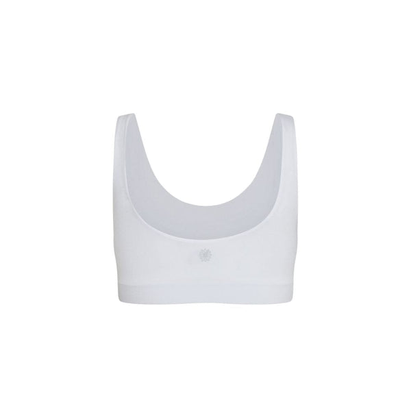 FBack view of a white aster organic tank bra.