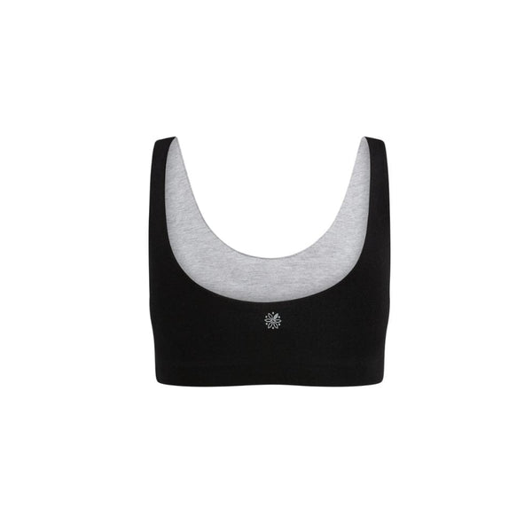 A black Aster Organic Tank Bra from Bleuet, back view.
