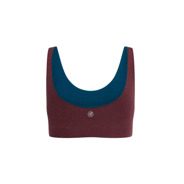 A maroon Aster Organic Tank Bra from Bleuet, back view.