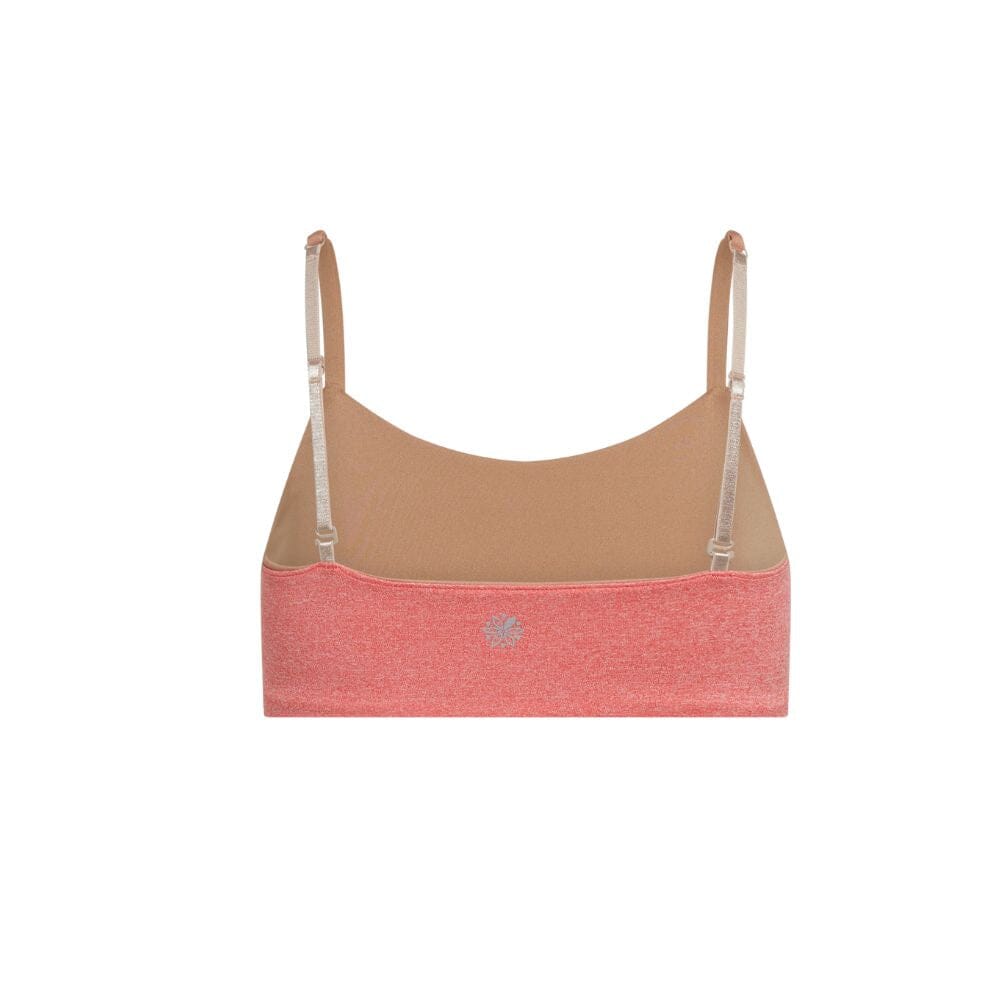 Caramel-Persimmon#Back view of a beige and coral Bleum Active Bra with crisscross straps, highlighting the two-tone color scheme. Caramel-Persimmon#Sports Bras & Bralettes For Girls, Tweens and Teens