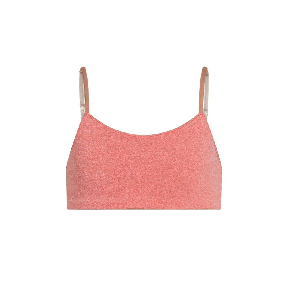 Caramel-Persimmon#Front view of a coral-colored Bleum Active Bra with thin straps and a smooth, seamless design. Caramel-Persimmon#Sports Bras & Bralettes For Girls, Tweens and Teens