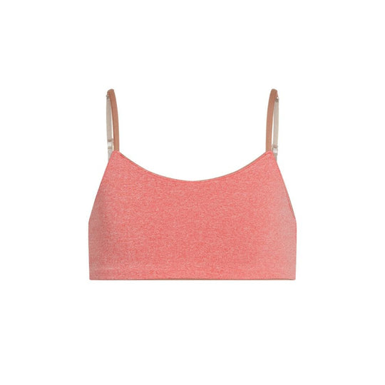 Caramel-Persimmon#Front view of a coral-colored Bleum Active Bra with thin straps and a smooth, seamless design. Caramel-Persimmon#Sports Bras & Bralettes For Girls, Tweens and Teens