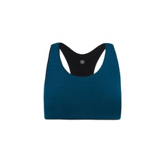 Black-Teal#Front view of a blue racerback bra with black accents.