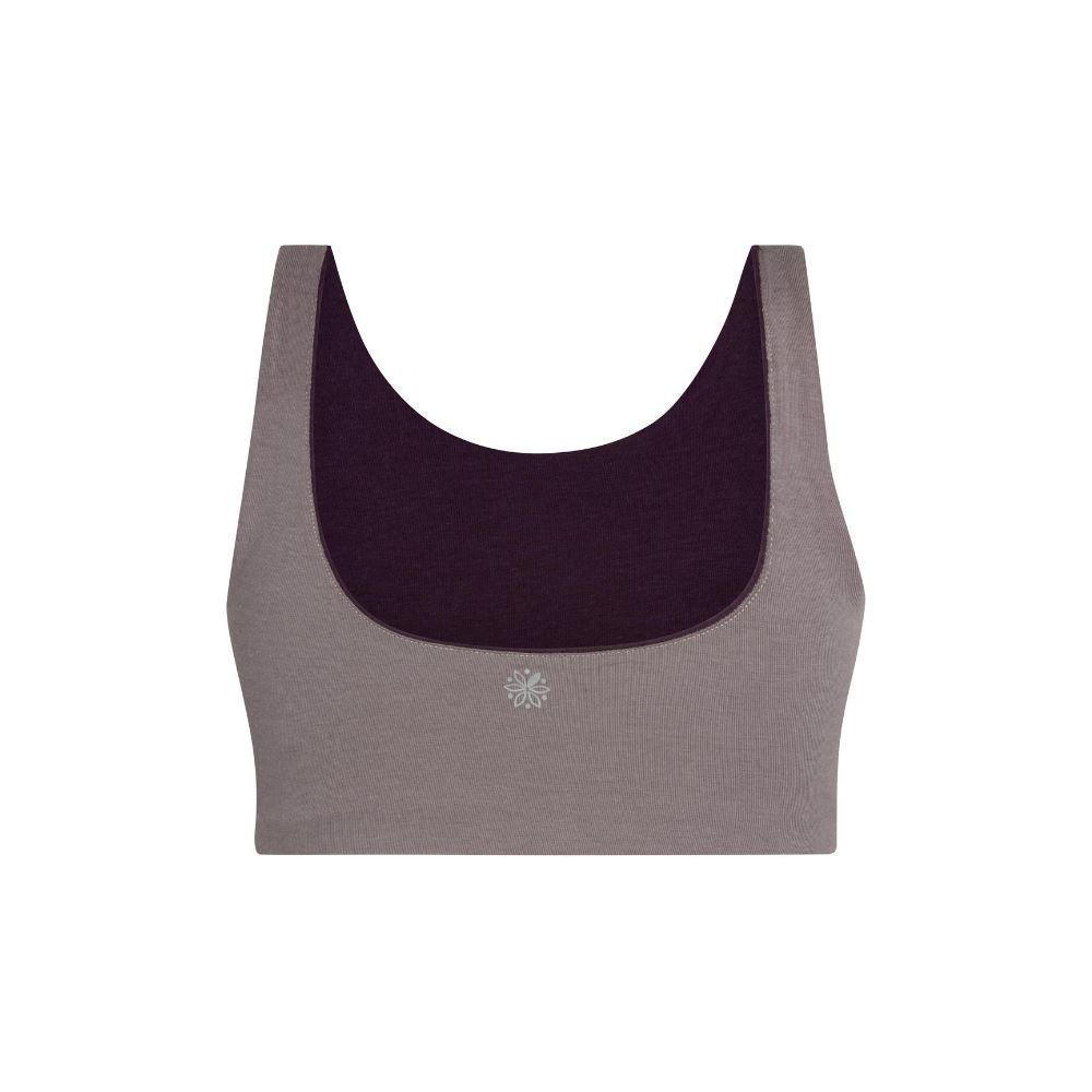 Aster Bra Bundle#Gray bra with a logo on the back displayed on a white background.
