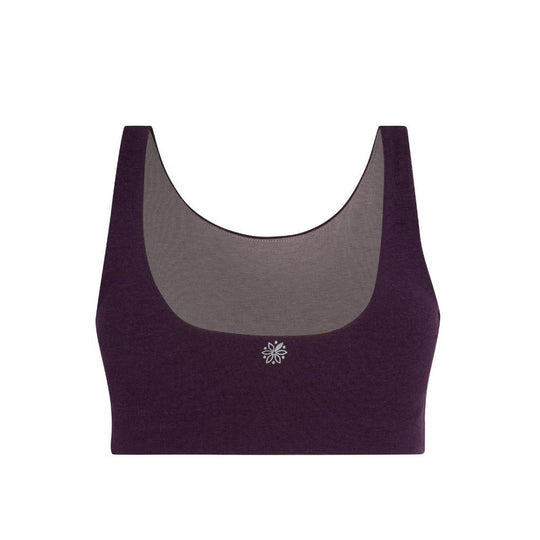 Aster Bra Bundle#Plum-colored bra with a logo on the back displayed on a white background.