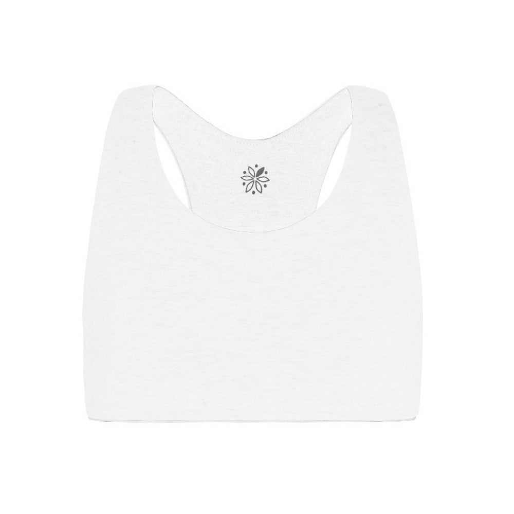 Aster Racerback Bundle#Front view of a white Aster Organic Racerback bra, highlighting its simple, elegant design.