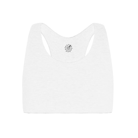 Aster Racerback Bundle#Front view of a white Aster Organic Racerback bra, highlighting its simple, elegant design.